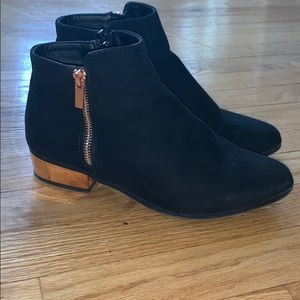 Black and rose gold booties